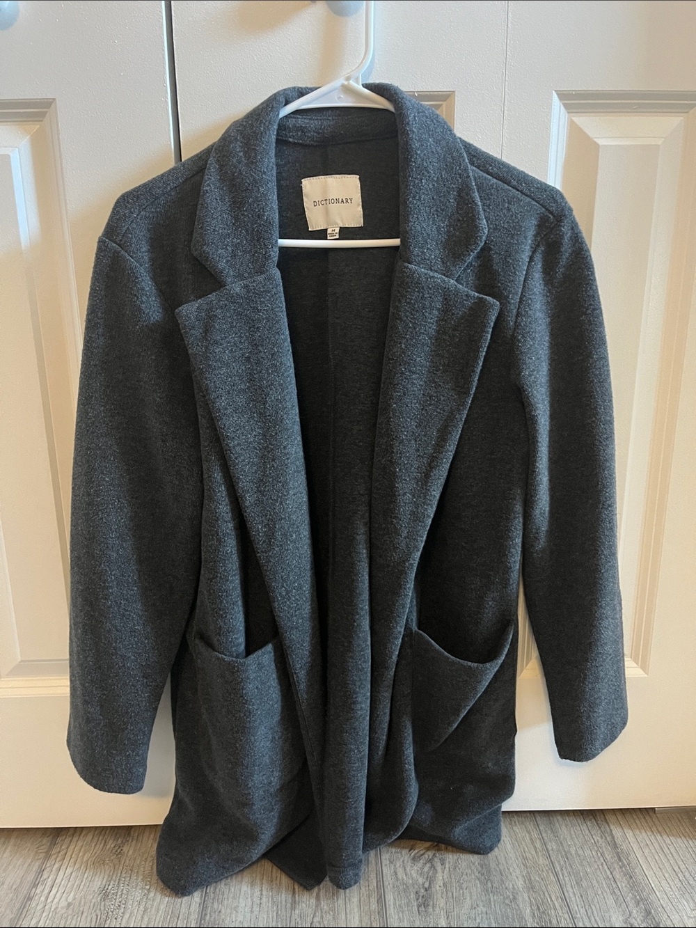 Dictionary Open-Front Blazer Jacket in Charcoal Gray